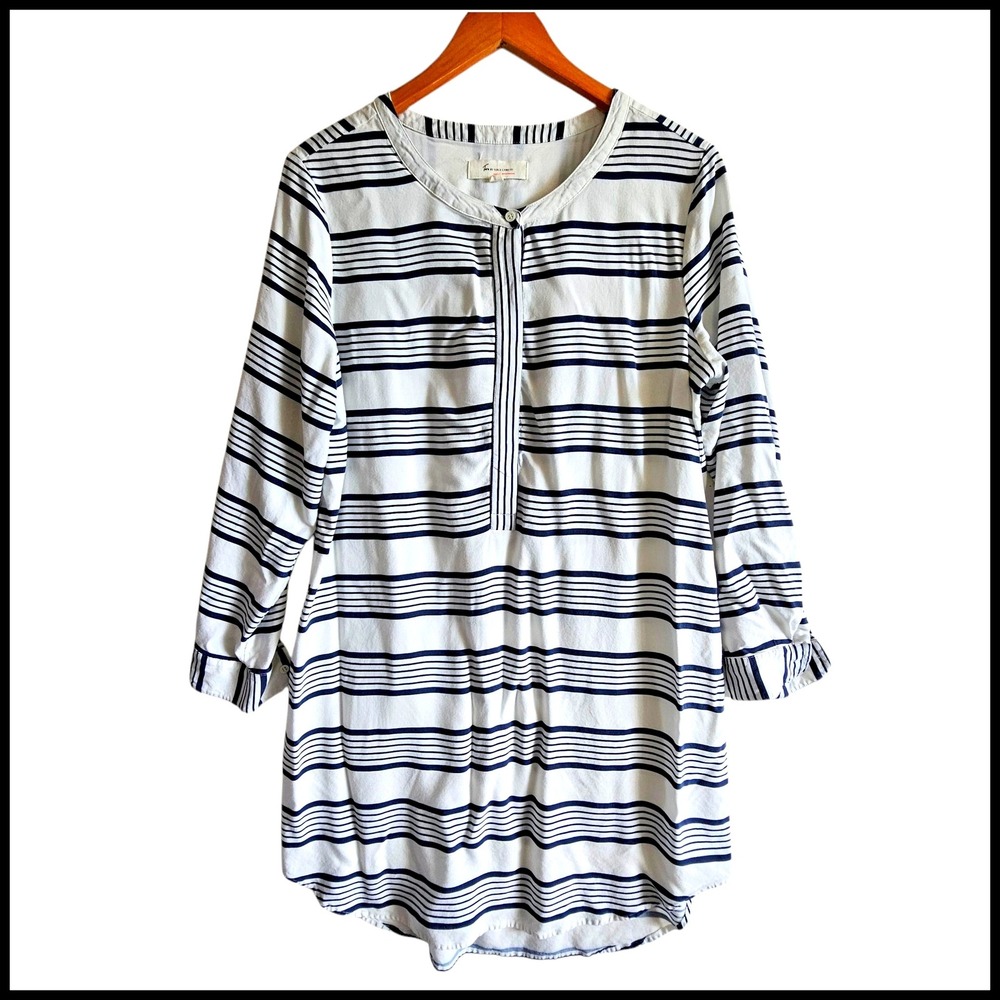 Tara by Vince Camuto Tunic Top Striped Button Down Long Sleeve Size L
